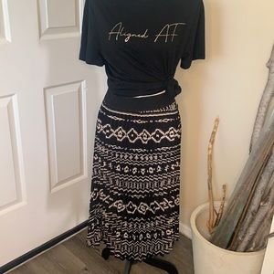 LuLaRoe | Black and Beige Aztec Print Pleated Skirt | Small